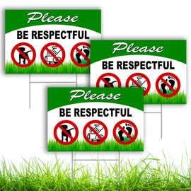 3PC Keep Off Grass Sign with Stake - 8x12 Double Sided Coroplast Keep Dogs Off Lawn Sign - Stay Off Grass Signs for Yard - No Littering Sign Outdoor