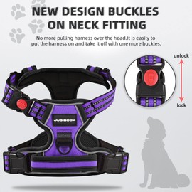 No Pull Dog Harness with A Free Heavy Duty 5ft Dog Leash, Adjustable Soft Padded Dog Vest, Reflective No-Choke Pet Oxford Vest with Easy Control Handle for Small and Large Dogs (Purple, Large)