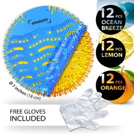 Urinal Screen Deodorizer (36 Pack) - Urinal Cakes - Fresh 3d Wave Anti-Splash - Odor Protection for Toilets in Bathroom Office Stadiums Schools with Free Gloves - 12pcs Blue 12pcs Lemon 12pcs Orange