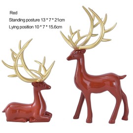Mokoggiri 2Pcs Christmas Reindeer Figurines Decorations Resin Sitting & Standing Deer Statues Elk Figurine for Home Table Decor Wine Cabinet (Glossy Red)