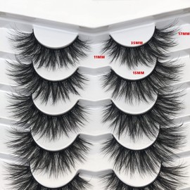 Pooplunch False Eyelashes 8D Cat Eye Volume Wispy Clusters Faux Mink Lashes Fake Eyelash Strips 7 Pairs Pack