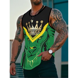 BJQ Men's Jamaica Lion Tank Top Jamaican Flag Graphic Printed Vest Shirt Quick Dry Sleeveless Vest Sports Gym Fitness Tank Top