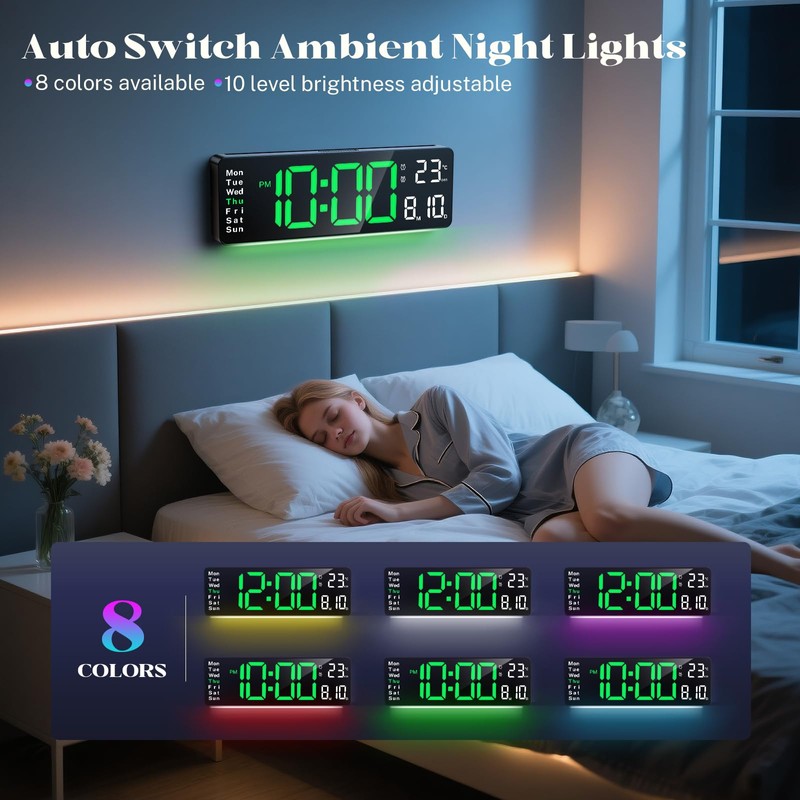 Brauthon Digital Clock Large Display, 16" Digital Wall Clocks for