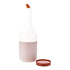 2.5 qt Plastic Quick Pour Storage Container Bottle - with Brown Spout and Lid - Bar Storage Bottle - 5" x 5" x 15" - 1ct Box - Bar Lux - Restaurantware