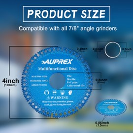 AUPREX 10 Pack 4 Inch Indestructible Disc for 4-1/2 Angle Grinder, Ultra-Thin Diamond Cutting Wheel for Cutting Everything in Seconds, Circular Saw Blades for Ceramic, Tile, Metal-Blue