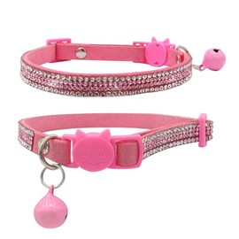 Avenpets Soft Velvet Cat Bling Breakaway Collar Colorful Diamond Rhinestone Decoration with Bell Adjustable for Cats and Kitten Girl Boy, Pink, S:10-13"(25-33cm) Neck