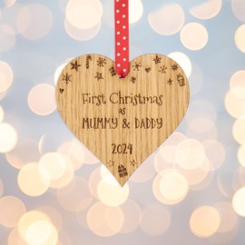 First 1st Christmas for a new Mummy and Daddy parents decoration wood keepsake xmas bauble 9CD