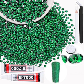 5000PCS SS6/2mm Crystal Rhinestones (Emerald Green) with 2Pcs 10ml B7000 Jewelry Glue, Bedazzling Flatback Glass Rhinestones for Crafting, Gems Diomand Charms for Tumbler Shoes Clothing Mugs Nail Art