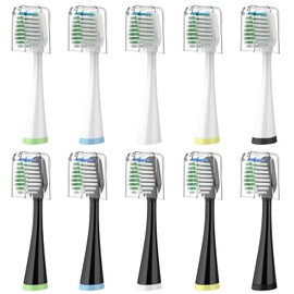 Replacement Brush Heads for AquaSonic Duo Series & Home Dental Center Sonic Electric Toothbrush, 10 Count with Travel Covers, Black and White