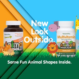 NaturesPlus Animal Parade Children's Chewable Multivitamin - Orange Flavor - 180 Animal-Shaped Tablets - Promotes Health & Well-Being - Vegetarian, Gluten Free - 90 Servings