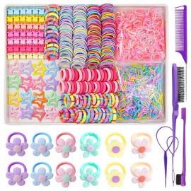 Glamoreal 889 Pcs Cute Girls Hair Ties Set Colorful Elastic Hair Bands Toddler Hair Accessories For Girls With 12 Pcs Flower Hair Ties