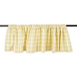 DII Window Valance Collection, 100% Cotton, Pre-Shrunk, Machine Washable, 2 Inch Curtain Rod Pocket, Single Panel, 72x14, Lemon Fresh Plaid