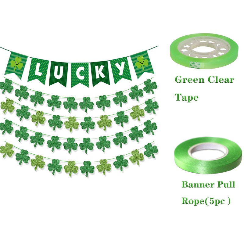 5pcs St Patricks Day Banner Green Glitter Saint Patricks Day
