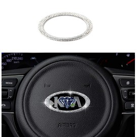 HAILWH Bling Decoration Circle Applique Ring Fit for Kia Steering Wheel Sign Audio knob Rhinestone Accessories Compatible Sorento Sportage K5 Forte Soul (Steering Wheel Logo Circle)