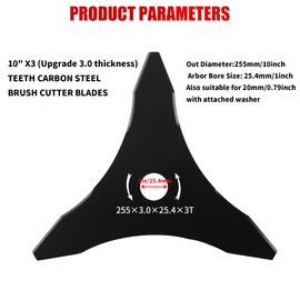 Gashwer Upgrade Thicken 10" x 3 (2-Set) Teeth Carbon Steel Brush Cutter Weed Eater Blades for 20mm or 25.4mm Arbor, Compatible with Husqvarna, Stihl, Ego, and More, with 2 Different Adapter Kits