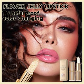 Clear Flower Jelly Lipstick,Magic Temperature Color Change Lip Balm,Nutritious Moisturizer Gold Foil Color Changing Lipstick,Transfer-Proof Glossy Shine Gold Crystal Ph LipstickColor Changing