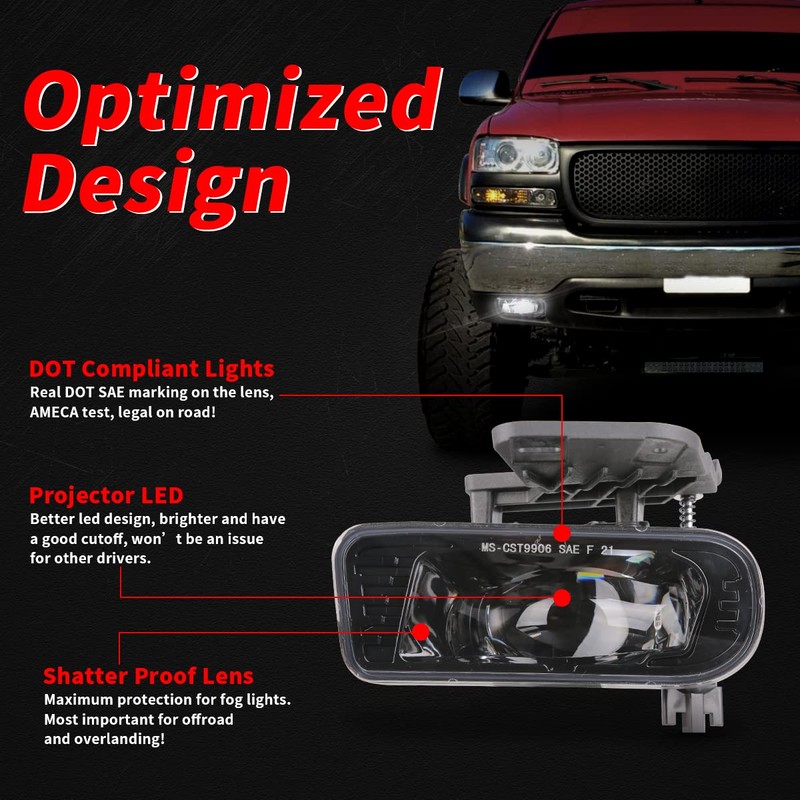 GXENOGO LED Projector Fog Lights Compatible with 1999-2002 GMC Sierra