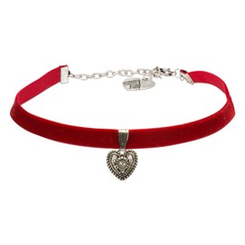 Alpenflüstern DHK209 Women’s Traditional Velvet Choker with Heart, Narrow, Tight-Fitting Costume Jewellery in Traditional Colours, No Gemstone