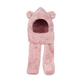 Kids Hoodie with Scarf and Gloves Hat Mittens Gloves Scarf Kids 3-In-1 Kids Plush Cute Hat Scarf Combo Winter Hat with Long Scarf Pockets for Kids Warm Birthday Party Gift for Kids