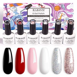 Gel Nail Polish Kit, Glitter Rose Gold Sliver Gel Polish, Pastel Pink Classic Red Black White Nail Polish Set, Curing Required Nail Art Manicure Salon 7.5ML Each Bottle