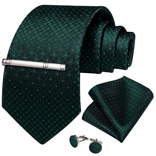 Barry Wang Green Plaids Necktie Mens Tie & Hankie &