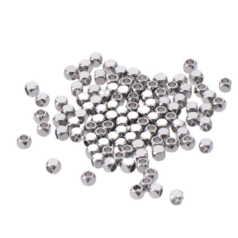 100pcs 3mm Silver Stainless Steel Cube Beads Loose Spacer Beads