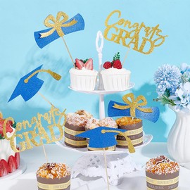 PH PandaHall 12pcs Graduation Party Decorations Double Sided Graduation Centerpiece Sticks Table Topper Supplies Grad Party Glitter Cutouts Colleage Guaduation Picks with Bar & Glue, Blue