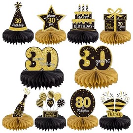 Gexolenu 10 Pcs 30th Birthday Honeycomb Centerpieces Gold Black Cheers to 30 Years Birthday Centerpieces Tables Toppers for 30th Birthday Decorations 30 Fabulous Birthday Party Decorations Supply