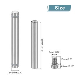 uxcell 12 Pcs Standoff Screws, 1/2" x 3.54" Stainless Steel Double Head Advertising Screws Wall Standoff Mounts Hardware for Acrylic Glass Sign Holder Wine Glass Rack, Silver