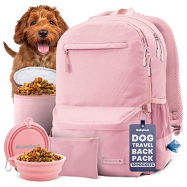 Dog Travel Bag for Supplies - Complete Doggy Diaper Bag Backpack - Ideal Gift for Dog Lovers, Doggy Moms for Christmas - Laptop Sleeve, 2 BPA-Free Bowls, Food Container, Treat Pouch: Dusty Pink
