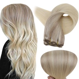 Full Shine Straight Weave Bundles 20 Inch Balayage Ash Blonde Remy Human Hair Weave Extensions Color 18 Fading to 22 and 60 Blonde Weft Hair 100 Gram Sew In Extensions For Braiding
