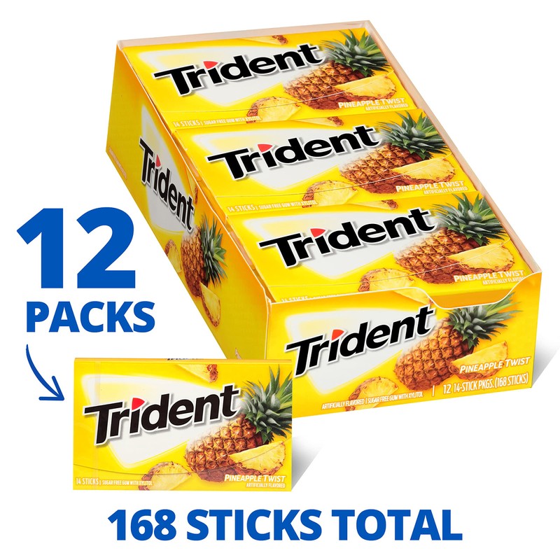 Trident Pineapple Twist Sugar-Free Chewing Gum, 12 Packs of 14