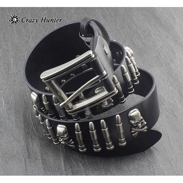 XBUIFH Cool Mens Bullet Skull Stud Punk Rock Biker Real