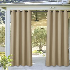 RYB HOME Indoor Outdoor Curtains Room Darkening Thermal Insulated Window Treatment Waterproof Privacy Protection for Patio Pergola Porch, Taupe, W55 x L96 inches, 2 Pieces
