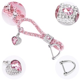 5Pack Crystal Car Keychain with Rhinestone Ring Car Emblem Sticker, Key Chain Ring Strap for Women, Fashionable Car Key Chain for Car Keys, Key Fob Car Keychain Accessories For Ladies, Pink