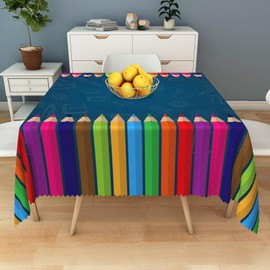 DORCEV Welcome Back to School Rectangle Tablecloth Colorful Pencil Blackboard Science Class School Table Cloth Cover Kindergarten Dining Table First Day of School Welcome Party Table Decor,60x84 Inch