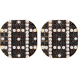 Eioi & Lmnm Women's Black Crystal Square Button Stud Earrings, Vintage Retro Button Earrings Sparkly Square Earrings Trendy Office Earrings, Elegant Jewelry Gift for Her (A)