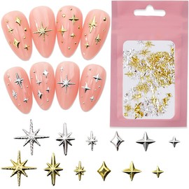 120 Stück Gold Silber Stern Nail Charms Y2K Star Charms Nägel Metall Sterne Nagel Charms Gemischte Größe Form Nail Studs Star Nail Design Nail Art Charms 3D Stars Nagel Deko Nails Charms Nägel Zubehör