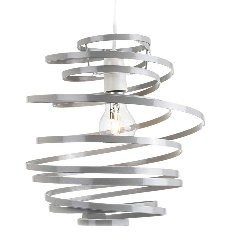 Modern Designer Grey Gloss Metal Double Ribbon Spiral Swirl Ceiling
