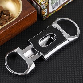 KEENSUN Zinc Alloy V-Cut Cigar Cutter (Silver and Black CNC Sculpture), 60 Ring Gauge, 420J2 Stainless Steel Cut Blade in Gift Box