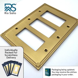 Rio Salto Sunken Pearl Gold Triple Rocker Outlet Cover or Light Switch Cover Decorative Switch Plates Gold Wallplates 3-Gang Decora Decorator (1-Pack)