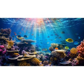 Riivvdise Ocean Fish Tank Background Underwater Coral Reef Aquarium Background Under The Sea Terrarium Background Cave Sunlight Fish Tank Backdrop Tropical Fish Aquarium Backdrop Background 30x18in