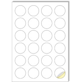 Creavvee 24 Round Label per Sheet, 25 A4 Sheets, Printable White Sticker Paper Labels for Laser/Inkjet Printers Made in Europe - Sticker Size Round 40mm