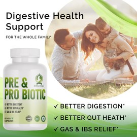 ROYAL SWAG Probiotic and Prebiotic Capsules - Pre + Probiotic for Women and Men Gut Health Support for Digestive Wellness- Vegan, Non-GMO, Gluten Free - 60 Caps (60 Day Servings)