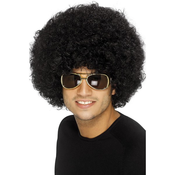 Smiffys Afro Hair Wig Black Adult Black Wig Funky Cosplay Halloween Event Party Black, black