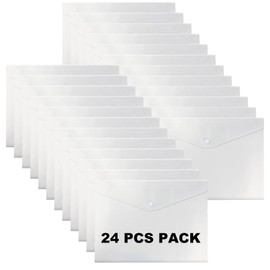 Plastic Wallets A4 Clear Folders Document Files Popper Wallets with Button 24 Pack for School Office Home