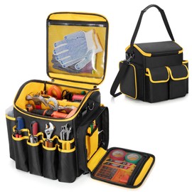 Marscamd Tool Bag with a Detachable Divider, Tool Tote with Multiple Pockets, Black