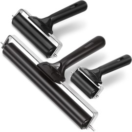 Swpeet 3 Pack Black Rubber Roller, Brayer Roller, Hard Rubber, Block Stamping Anti Skid Construction Tools 2.2 Inch, 3.8 Inch and 7.7 Inch for Printmaking, Ink, Crafting, Gluing and Stamping