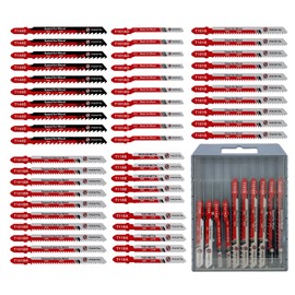50PCS T-Shank Jigsaw Blades Set - FOCSTOL HSS/HCS Jig Saw Blades for Cutting Metal, Wood and Plastic (T118A,T118B,T101AO,T101B,T101BR,T144D)