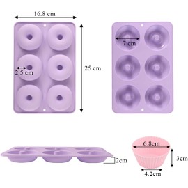 Molde para donas, 2 Molde de silicona para hornear, con 12 moldes de silicona para cupcakes, Moldes de silicona antiadherentes reutilizables de grado alimenticio para hornear, sin BPA (violeta)